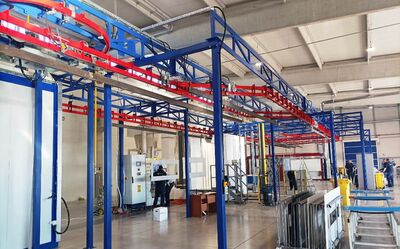 Horizontal powder coating line